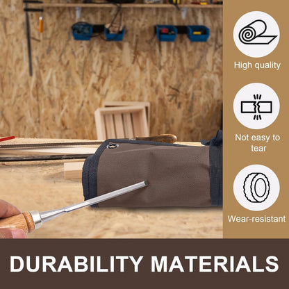 Chisel Roll,6 Pockets Roll Up Tool Pouch,Waxed Canvas Small Tool Roll Organizer and Wrench Roll Up Pouch,Store Chisel,Wrench,Pliers,Carving Knife (Army Green)
