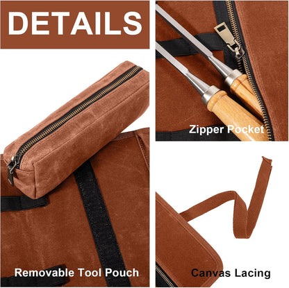 Chisel Roll,6 Pockets Roll Up Tool Pouch,Waxed Canvas Small Tool Roll Organizer and Wrench Roll Up Pouch,Store Chisel,Wrench,Pliers,Carving Knife (Army Green)