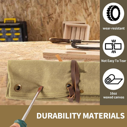 Chisel Roll,6 Pockets Roll Up Tool Pouch,Waxed Canvas Small Tool Roll Organizer and Wrench Roll Up Pouch,Store Chisel,Wrench,Pliers,Carving Knife (Army Green)