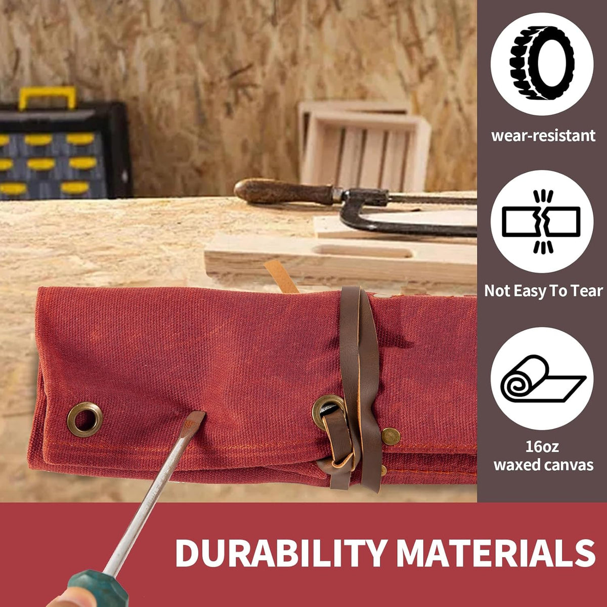 Chisel Roll,6 Pockets Roll Up Tool Pouch,Waxed Canvas Small Tool Roll Organizer and Wrench Roll Up Pouch,Store Chisel,Wrench,Pliers,Carving Knife (Army Green)