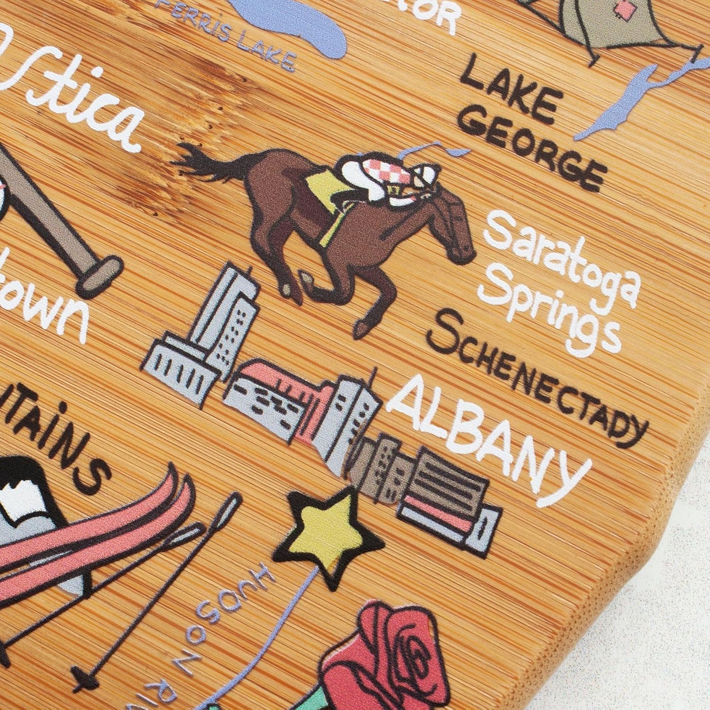 Totally Bamboo Tennessee State Shaped Cutting Board and Charcuterie Serving Platter with Artwork by Fish Kiss, Includes Hang Tie for Wall Display - Colors A