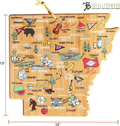 Totally Bamboo Tennessee State Shaped Cutting Board and Charcuterie Serving Platter with Artwork by Fish Kiss, Includes Hang Tie for Wall Display - Colors A