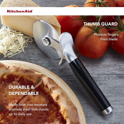 KitchenAid Classic Pizza Wheel with Sharp Blade For Cutting Through Crusts, Pies and More, Built In Finger Guard for Safety and Comfort Grip to Protect Fingers, Dishwasher Safe, 9-Inch, Red