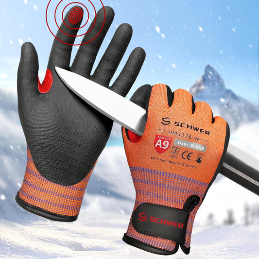 Schwer ProGuard High Level Cut Resistant Work Gloves PR3326 for Extreme Protection，ANSI Cut Gloves with Reinforced Thumb, Non Slip, Breathable, Durable, Touch-screen, Black 1 Pair（L）