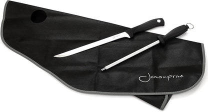 Ham Carving Knife with Honing Steel and Ham Cover - Professional Set for Slicing Serrano, Ibérico Ham & Italian Prosciutto