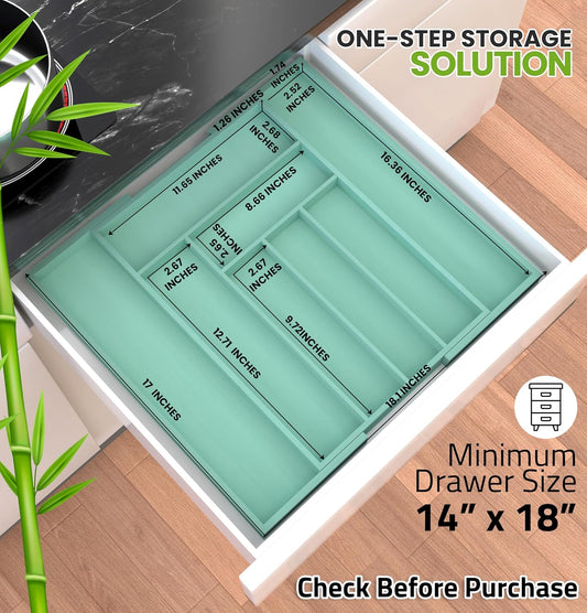 Utopia Kitchen Expandable Bamboo Utensil Drawer Organizer, Silverware Organizer for Cutlery, Utensils, Flatware Holder (6-8 Slots, Mint) Pack of 1