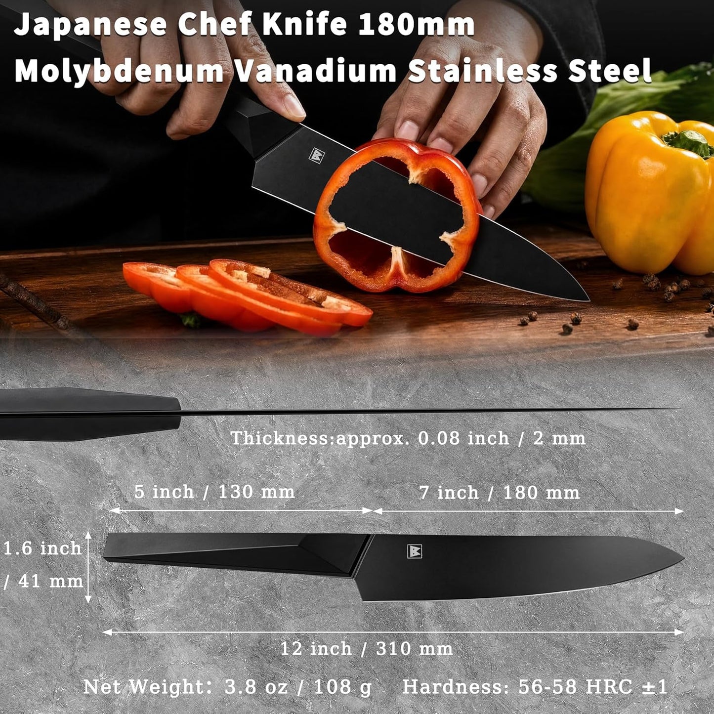 6.7 Inch Santoku Knife, Made in Japan, High Carbon Molybdenum Stainless Steel Japanese Chef Knife with Sakura Handle, Kitchen Knife for Slicing Meat, Vegetable & Fruit