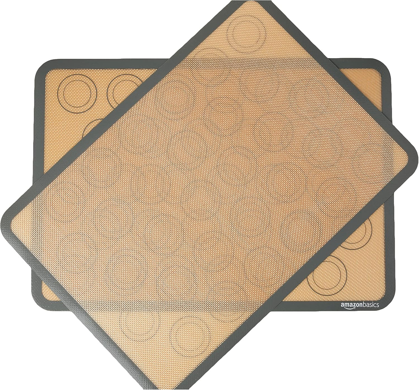 Amazon Basics Silicone Rectangular Baking Mat, Non-Stick, Reusable, Dishwasher Safe, Food Safe, Heat Resistant, 16.5" x 11.6", Beige/Gray, 2-Pack