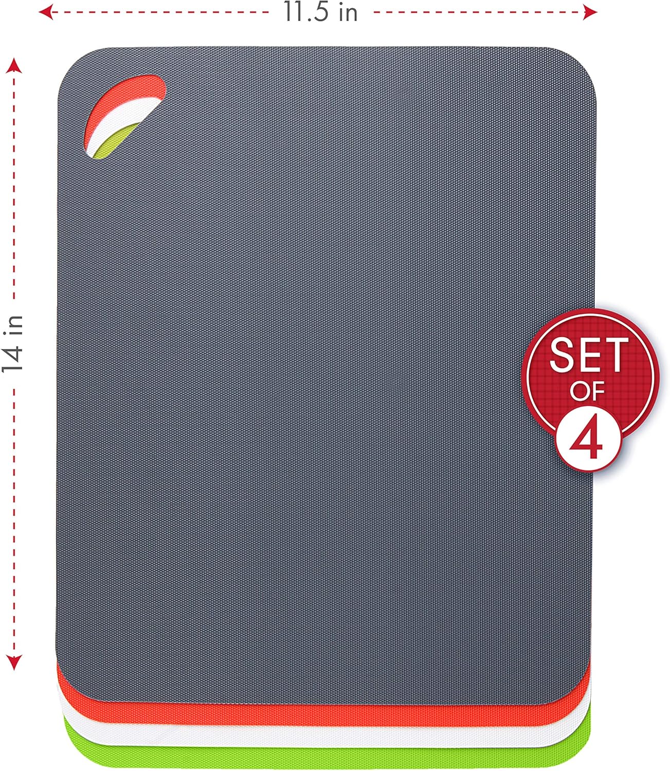 Dexas Heavy Duty Cutting Board Grippmat, Flexible Cutting Boards for Kitchen, Set of 4, Non Slip Plastic Board Cutting Mat Small Size 5.5 x 8, Blue, Green, Yellow, Red Set, Kitchen Gadgets
