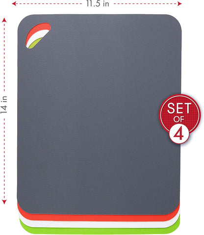 Dexas Heavy Duty Cutting Board Grippmat, Flexible Cutting Boards for Kitchen, Set of 4, Non Slip Plastic Board Cutting Mat Small Size 5.5 x 8, Blue, Green, Yellow, Red Set, Kitchen Gadgets