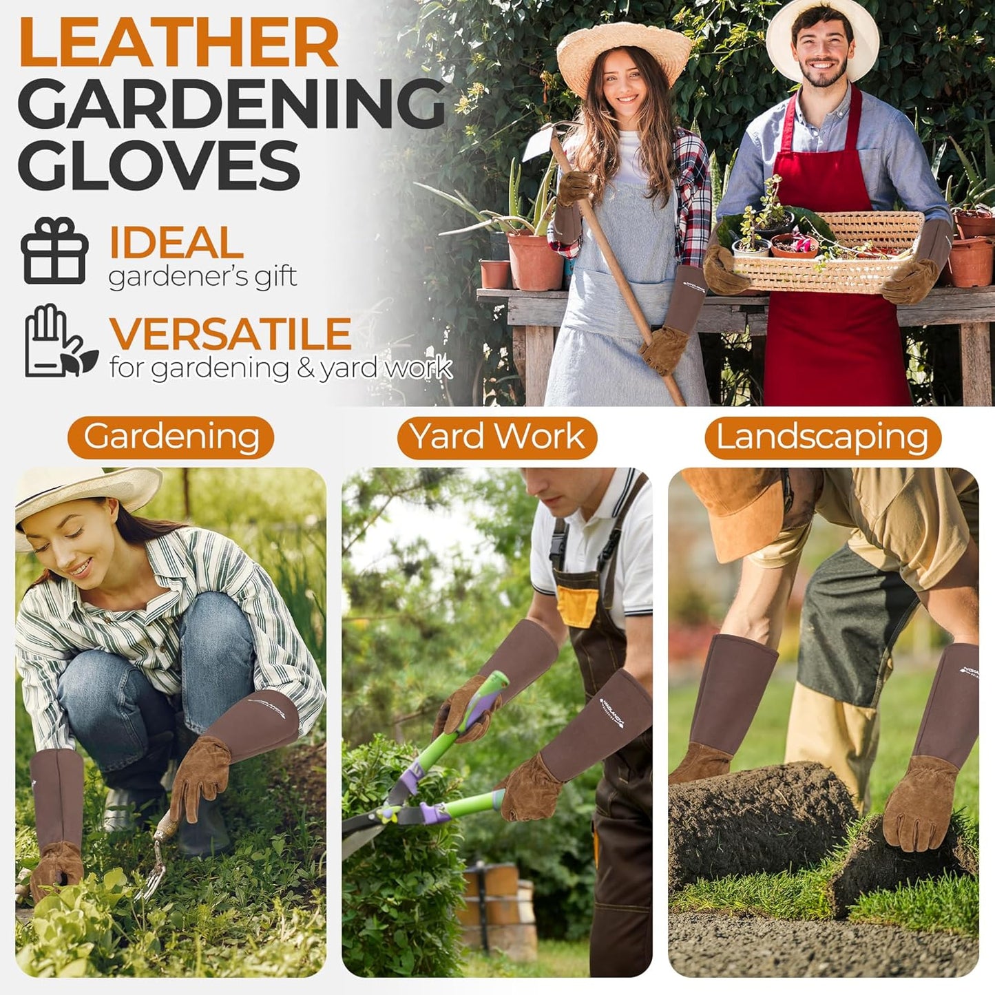 HANDLANDY Rose Pruning Gloves for Men & Women, Long Thorn Proof Gardening Gloves, Breathable Pigskin Leather Gauntlet, Best Garden Gifts & Tools for Gardener