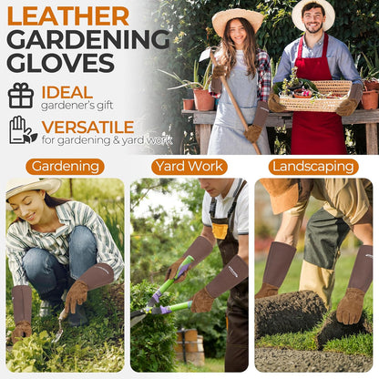 HANDLANDY Rose Pruning Gloves for Men & Women, Long Thorn Proof Gardening Gloves, Breathable Pigskin Leather Gauntlet, Best Garden Gifts & Tools for Gardener