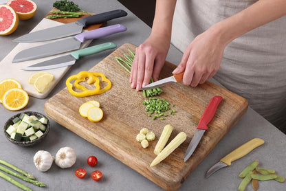 Zyliss Classic 6 Piece Knife Set, Chef Santoku Utility Paring Serrated & Peeling Knives, Stainless Steel 15° Hollow-Ground Blades, Ergonomic Wheat Straw Handles