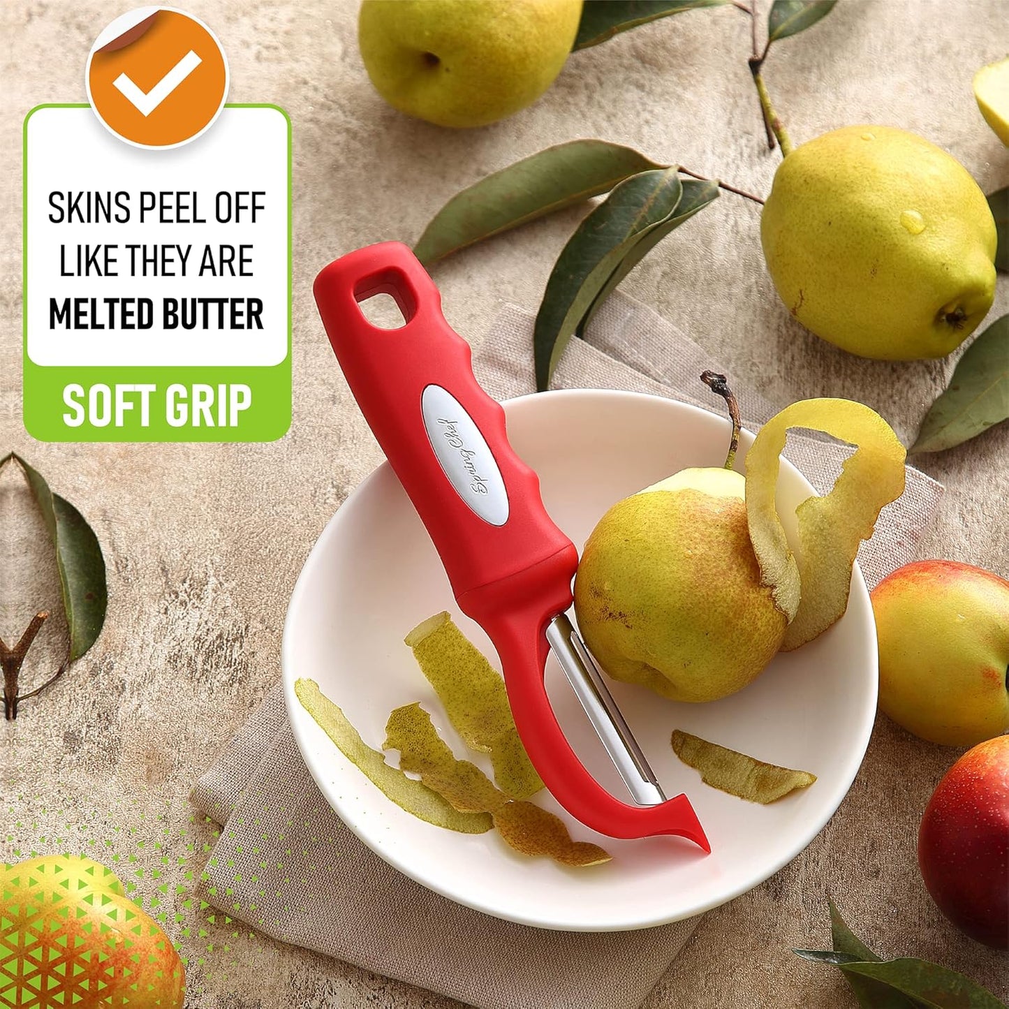 Spring Chef Premium Swivel Vegetable Peeler, Soft Grip Handle and Ultra Sharp Stainless Steel Blades - Perfect Kitchen Peeler For Veggie, Fruit, Potato, Carrot, Apple - Black
