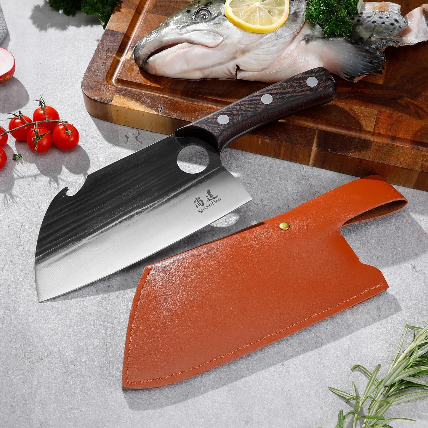 SHANGDAO Boning Knives, 6 ″ Viking Boning Knife for Meat Cutting, High-carbon steel Chopper Knife, Forged Blade & Wood Handle, Hand Forged Full Tang Knife