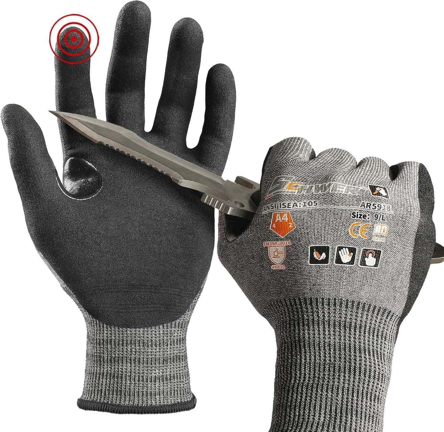 Schwer A4 AIR-SKIN Cut Resistant Work Gloves with Extreme Lightweight & Thin, Grip Glove for Fishing, Refined Work, Gardening Gloves for Yard, Touchscreen, 3D-Comfort Fit, Men Women Gifts, AR3900, L