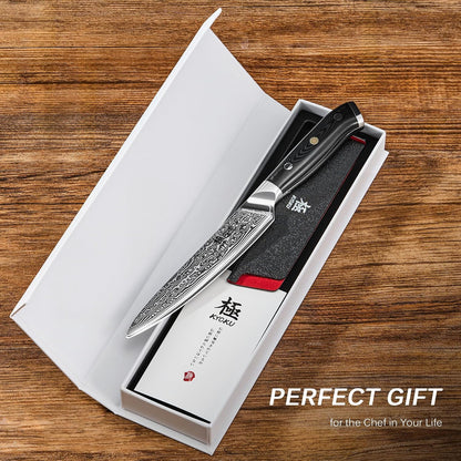 KYOKU Chef Knife - 8"- Shogun Series Japanese Style VG10 Steel Core Hammered Damascus Blade Kitchen Knife - with Sheath & Case