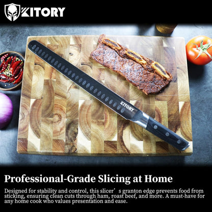Kitory Slicing Carving Knife - 12" Brisket Knife - Pakka Wood Handle - Forged German High Carbon Steel Granton Blade, BBQ, Grilling Gifts For Men -Metadrop Series