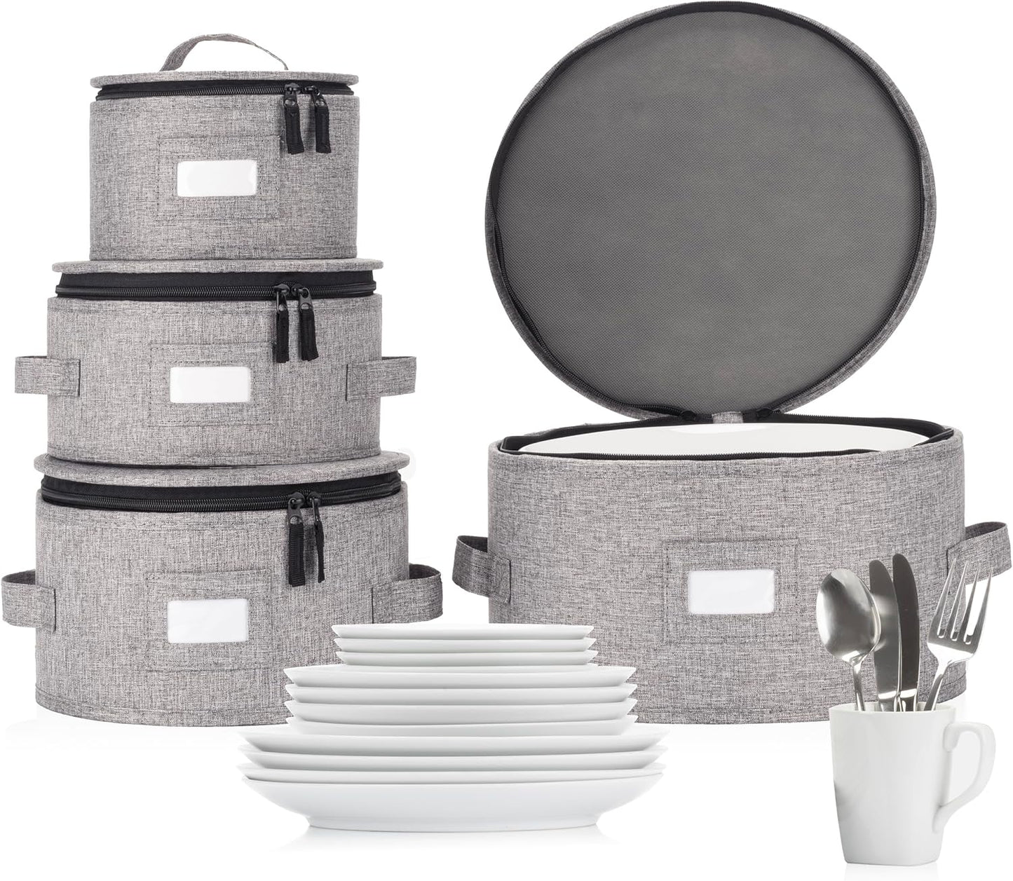 Flatware Storage Case with 5 Adjustable Compartments - Tableware Utensil Chest with Carrying Handles - Protects and Organizes Cutlery and Silverware - Hard Shell and Stackable