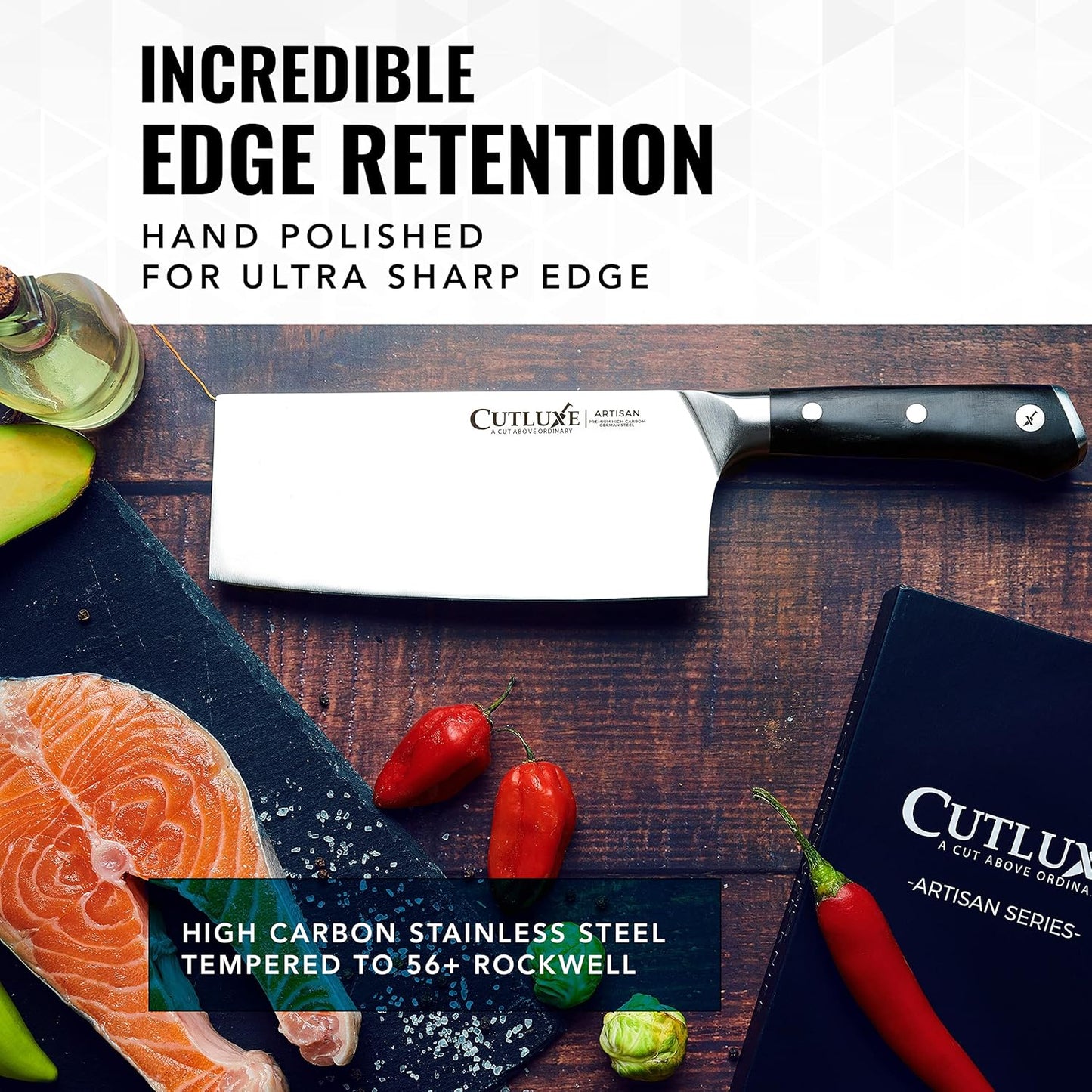 Cutluxe Meat Cleaver Knife - 7" Heavy Cleaver Butcher Knife, Razor Sharp German Steel Blade, Full Tang, Ergonomic Handle Design – Artisan Series