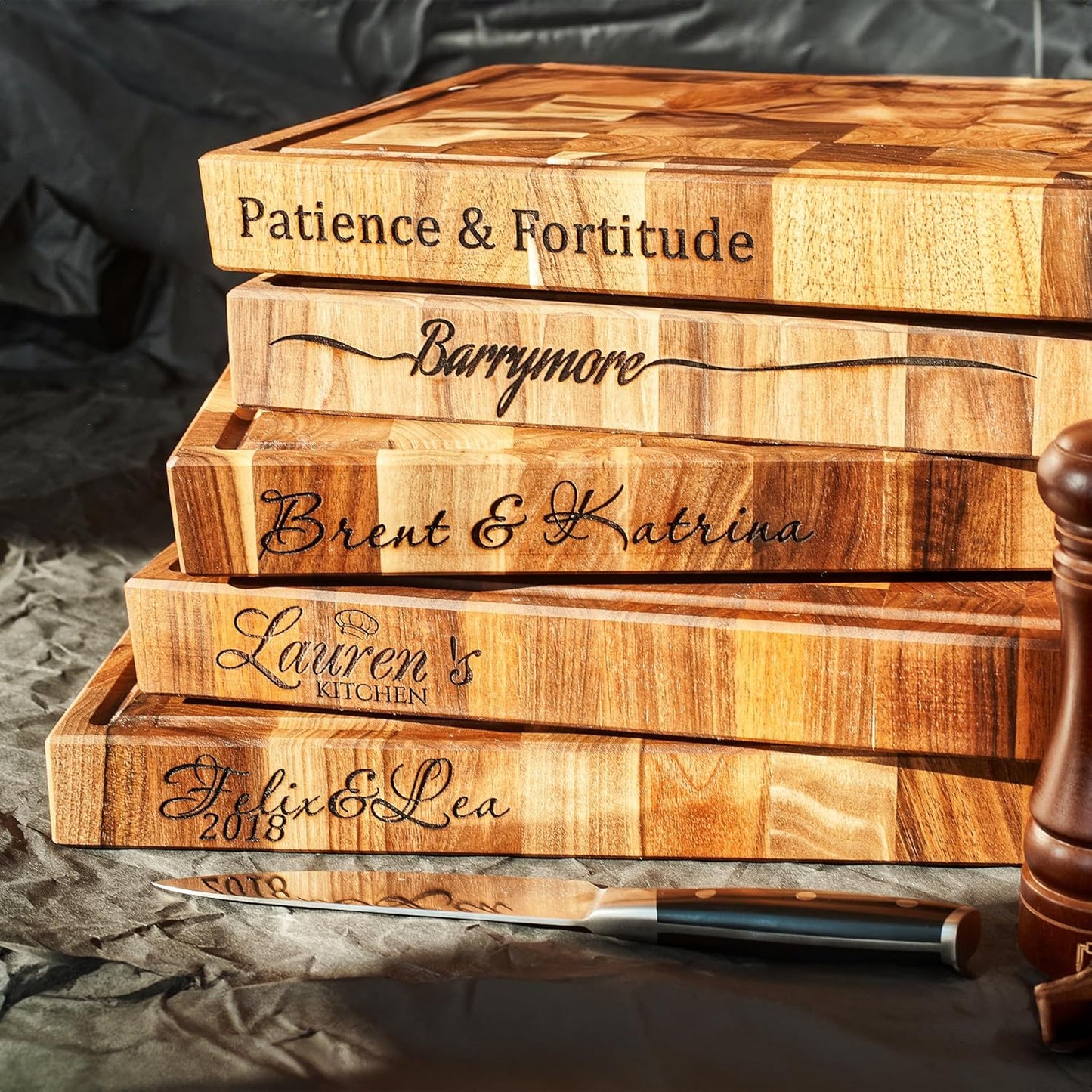 Personalized End Grain Walnut Cutting Board, GrainWoods Handcrafted Wood Kitchen Chopping Block (13x8x2 Inches)