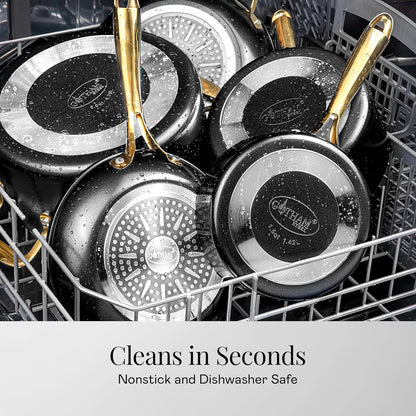 Gotham Steel 20pcs Pots and Pans Set Non Stick Ceramic Cookware Set with Deep Frying Pan Set & 6pc Knife Set, Improved Ti-Cerama Coating Made without PFOA PFOS Lasts 2x Longer, Oven & Dishwasher Safe