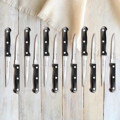 Upgraded Steak Knives Set of 8, Uncoated Stainless Steel Serrated Steak Knife Set, 4.5 Inch Steak Knife with Ergonomic Handle and Sharp Blades, Dishwasher Safe Dinner Knives for Kitchen, Restaurant