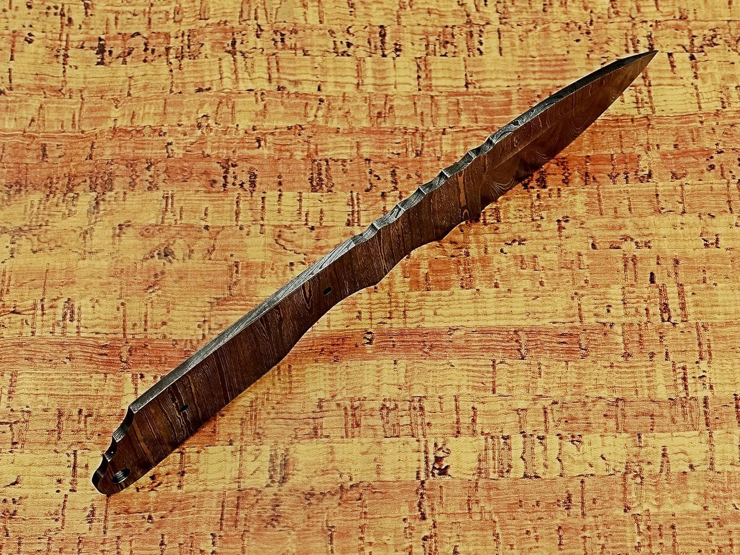 knife making rain drop pattern Damascus steel blank blade, 10.5 inches long hand forged straight back skinning knife, hunting knife, 4.5" scale space with 3 Pin and a lace hole, 5.25 inches cutting edge