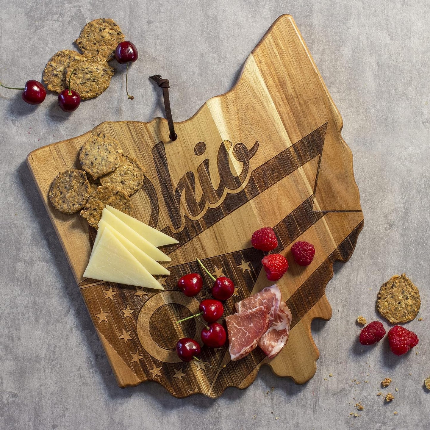 Totally Bamboo Rock & Branch Origins Series New York State Shaped Cutting Board and Charcuterie Serving Tray, Includes Hang Tie for Wall Display