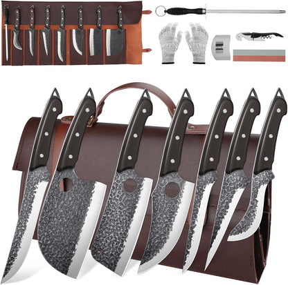 ROCOCO Damascus Chef Knife Set - Japanese Nakiri Utility Paring Knives Sharp Gyuto Meat Cleaver for Home Kitchen Gift Idea