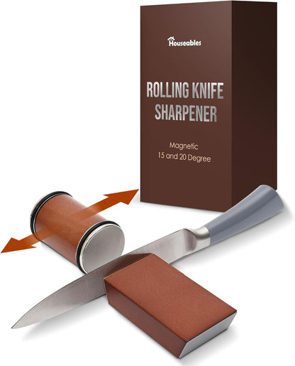 Magnetic Knife Sharpener, Rolling Knife Sharpener Kit, 15 Degree & 20 Degree Angled Roller, Round Wheel System, Diamond & Ceramic, Hone Tool for Professional, Commercial, Kitchen, Chef