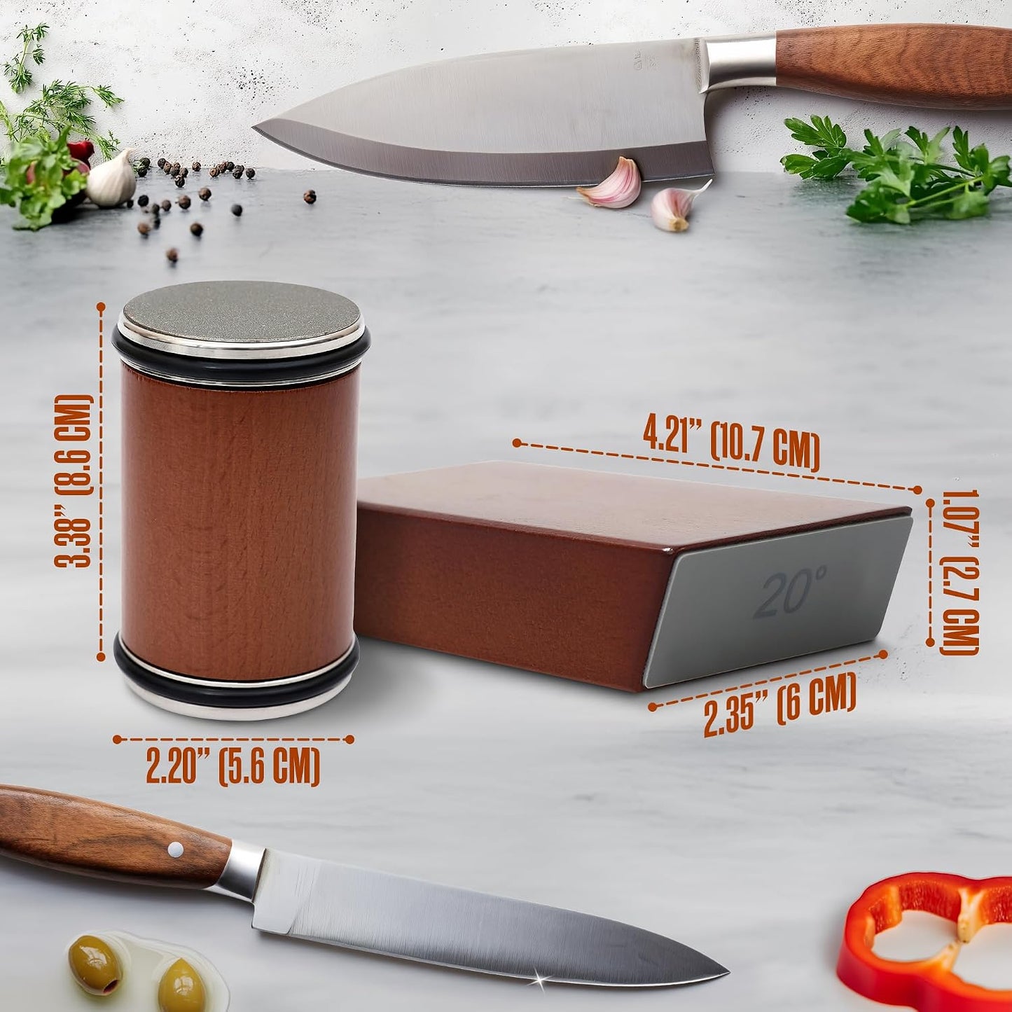 Magnetic Knife Sharpener, Rolling Knife Sharpener Kit, 15 Degree & 20 Degree Angled Roller, Round Wheel System, Diamond & Ceramic, Hone Tool for Professional, Commercial, Kitchen, Chef
