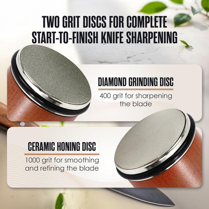 Magnetic Knife Sharpener, Rolling Knife Sharpener Kit, 15 Degree & 20 Degree Angled Roller, Round Wheel System, Diamond & Ceramic, Hone Tool for Professional, Commercial, Kitchen, Chef