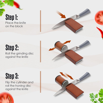 Magnetic Knife Sharpener, Rolling Knife Sharpener Kit, 15 Degree & 20 Degree Angled Roller, Round Wheel System, Diamond & Ceramic, Hone Tool for Professional, Commercial, Kitchen, Chef