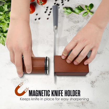 Magnetic Knife Sharpener, Rolling Knife Sharpener Kit, 15 Degree & 20 Degree Angled Roller, Round Wheel System, Diamond & Ceramic, Hone Tool for Professional, Commercial, Kitchen, Chef