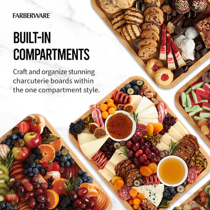 Farberware Build-A-Board Bamboo Cutting Board with Single Storage Compartment, Clear Locking Lid, Black Handles, Perfect for Charcuterie & Snacks