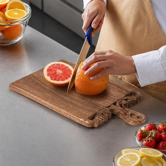 Lightnpro 16 Inch Natural Burnt Wood Chopping Board | Hand Carved Large Cutting Board & Vegetable Tray | Durable Reversible Rustic Kitchen Board | Premium Handcrafted Decorative