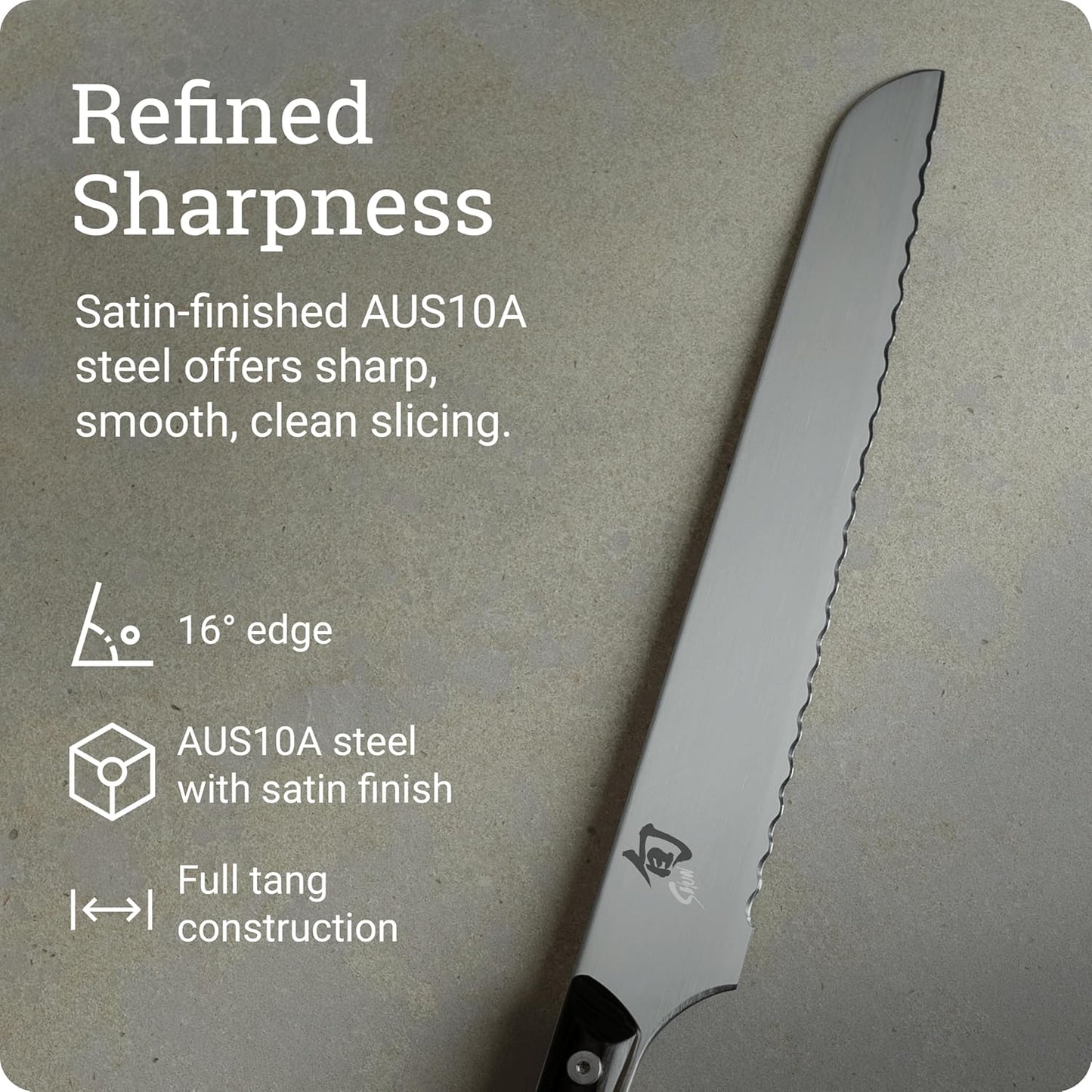 Shun Kazahana 9" Bread Knife, Handcrafted Japanese Serrated Knife, AUS10A Stainless Steel Blade, Pakkawood Handle, Slicing Tool for Professional and Home Chefs