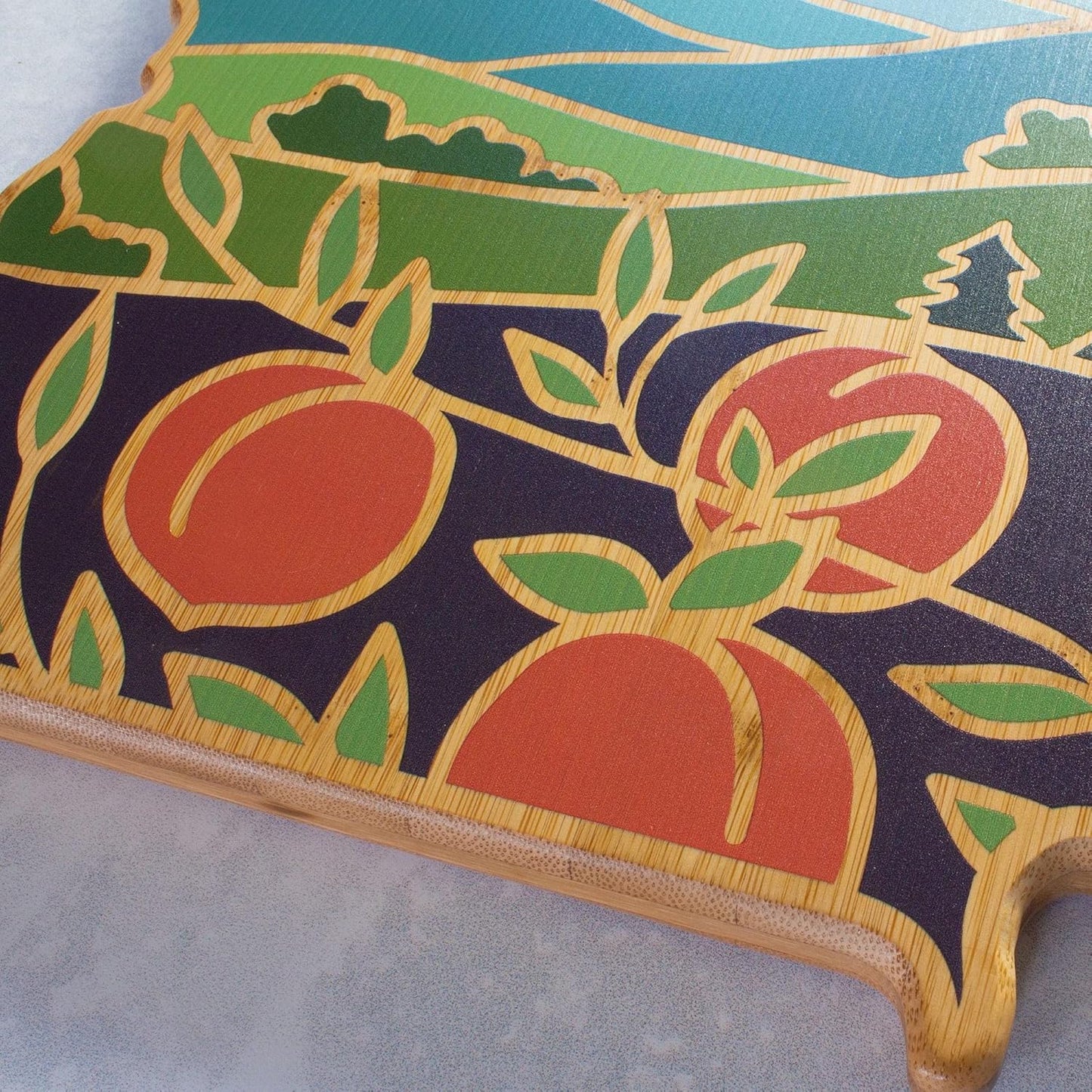 Totally Bamboo North Carolina State Shaped Cutting Board and Charcuterie Serving Platter with Artwork by Summer Stokes, Includes Hang Tie for Wall Display 18" x 8" x 5/8" - Colors B