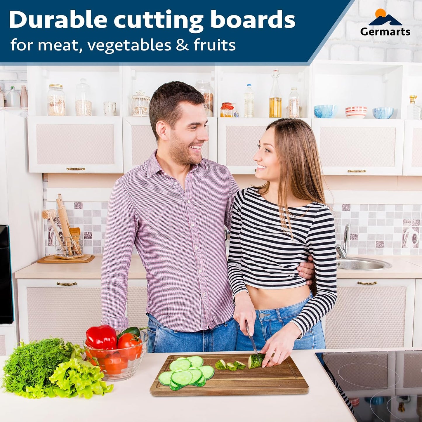 Wooden Cutting Board Set of 3 Acacia Wooden Cutting Boards for Kitchen Design with Holder to Home Decor, Kitchen Gadgets for Cooking, Serving, Camping and Charcuterie Boards, Includes Grinder