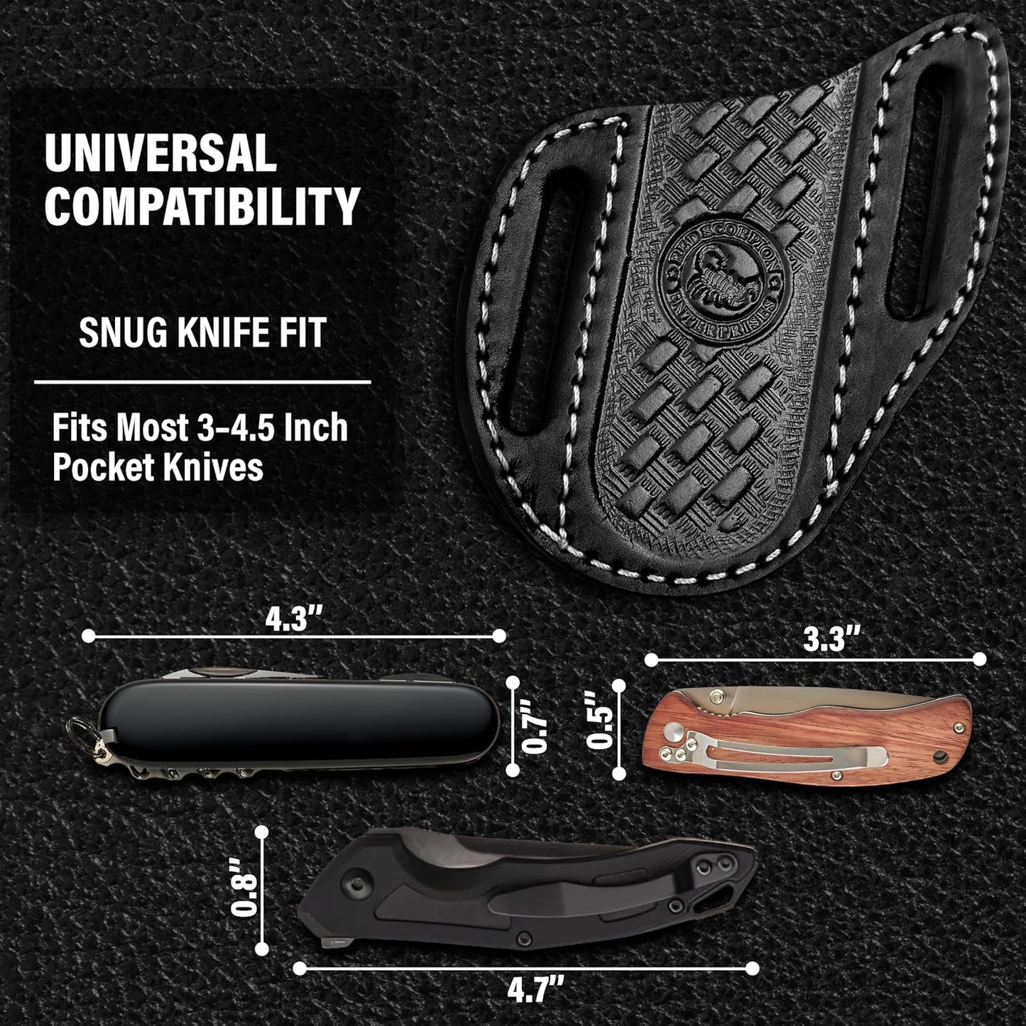 Red Scorpion Handmade Leather Knife Sheath for Belt - EDC Belt Holster for Folding Knife, Leather Sheath for Pocket Knife, Compact EDC Tools Carrier for Outdoor Activities