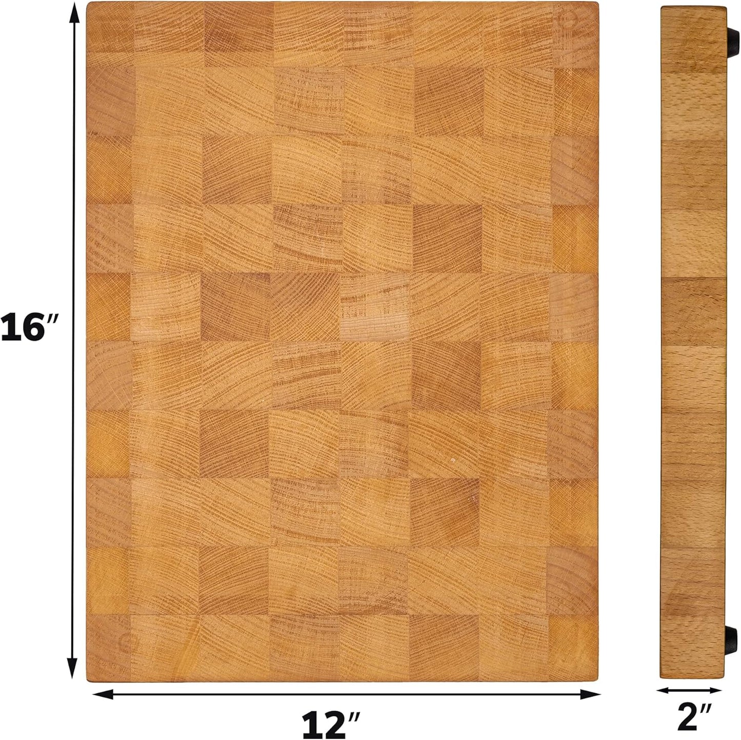 Butcher Block Cutting Board - 16x12 Inches Block Beech Cutting End Grain Cutting Board - Meat Cutting Chopping Board - Thick Large Cutting Board for Kitchen - Black Wood Cutting Board