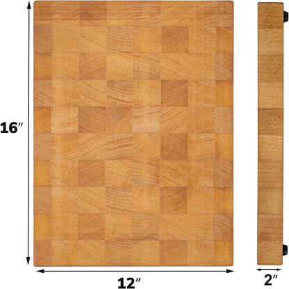 Butcher Block Cutting Board - 16x12 Inches Block Beech Cutting End Grain Cutting Board - Meat Cutting Chopping Board - Thick Large Cutting Board for Kitchen - Black Wood Cutting Board