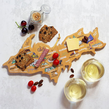 Totally Bamboo Tennessee State Shaped Cutting Board and Charcuterie Serving Platter with Artwork by Fish Kiss, Includes Hang Tie for Wall Display - Colors A