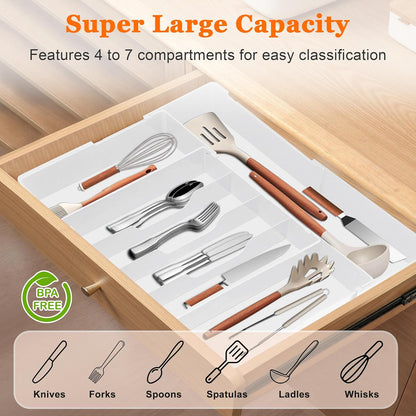 Spaclear Expandable Large Silverware Organizer - BPA-Free Food-Safe Utensil Drawer Organizer Adjustable Kitchen Drawer Organizer Flatware Cutlery Tray, Classified Storage for Spoons Forks Knives