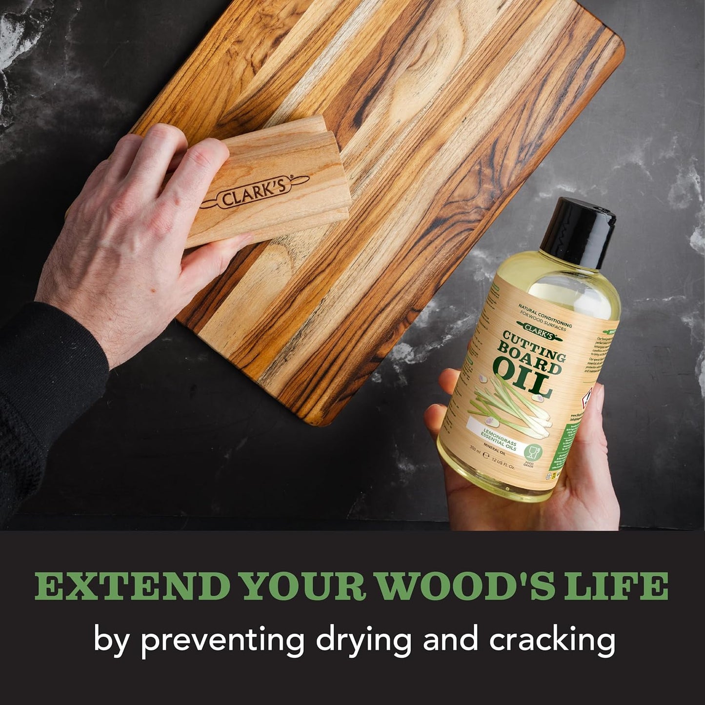 CLARK'S Food Grade Mineral Oil (12oz) and Carnauba Wax (6oz) Set - 100% Natural Butcher Block Oil and Cutting Board Wax - Food Safe Beeswax and Wood Cutting Board Oil with Orange & Lemon Extract