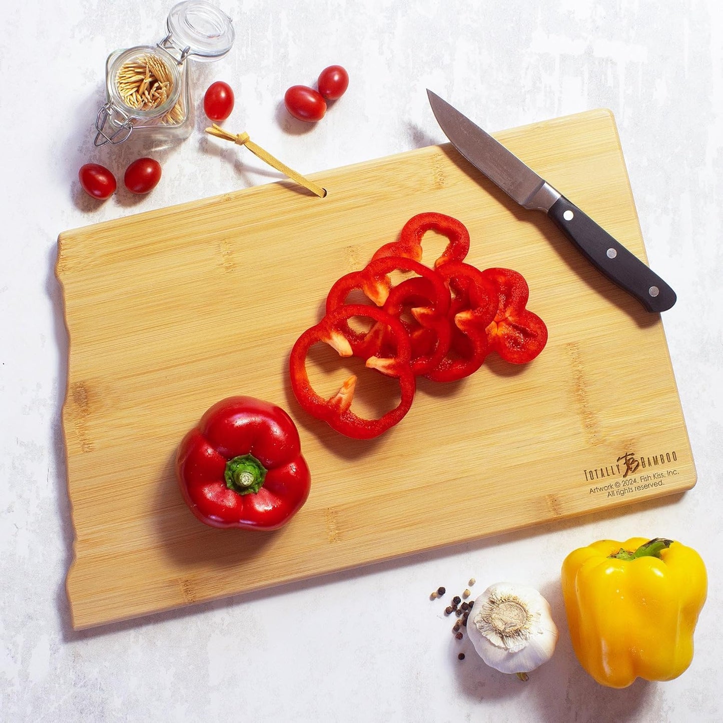 Totally Bamboo Tennessee State Shaped Cutting Board and Charcuterie Serving Platter with Artwork by Fish Kiss, Includes Hang Tie for Wall Display - Colors A