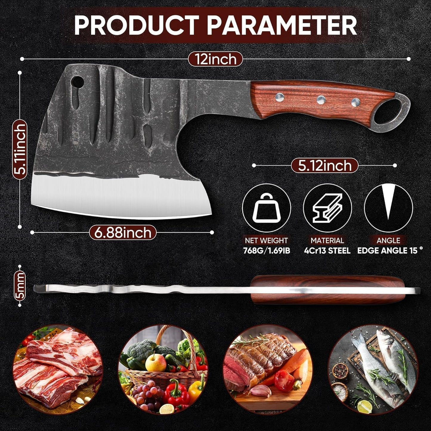 Dream Reach Meat Cleaver, 6.9 inch Black Boning Knife, High Carbon Steel Sharp Kitchen Forged In Fire Knife with Sheath Gift Box Bottle Opener for Outdoor Camping, Christmas Gifts for Men Women