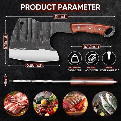Dream Reach Meat Cleaver, 6.9 inch Black Boning Knife, High Carbon Steel Sharp Kitchen Forged In Fire Knife with Sheath Gift Box Bottle Opener for Outdoor Camping, Christmas Gifts for Men Women