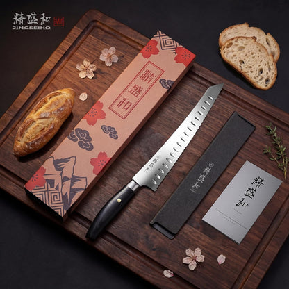 Bread Knife for Homemade Bread, Serrated Blade 8 in with Cover and Offset Handle, Outward-Curved Edge for Clean Even Slices, Slicer Cuts Sourdough, Bagels, Ham, Pineapple, Ideal Gift